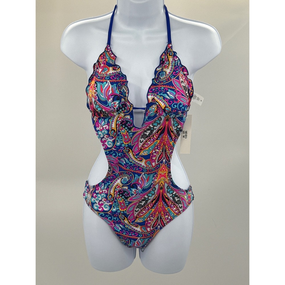 Cacelin Paisley Monokini One Piece Swimsuit Multi Color Cut Out MS9124 NEW